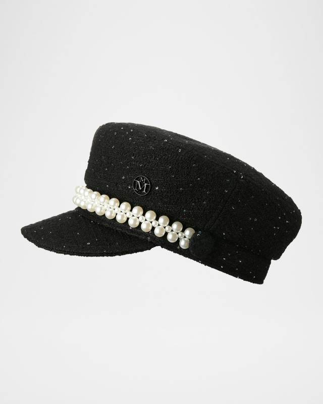 Abby Sequined Tweed Newsboy Hat